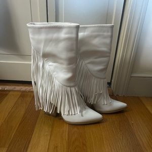 White fringe cowboy boots